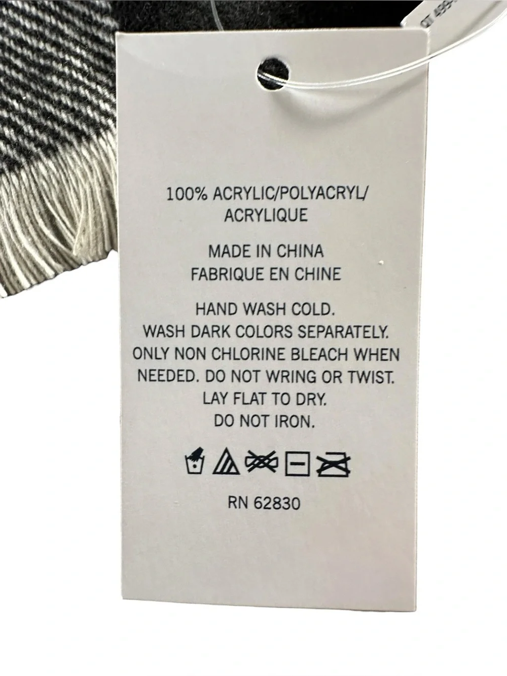 Lands End NWT Black & Cream Plaid CashTouch Winter Scarf Soft Fringe